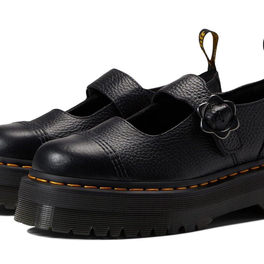 Dr. Martens Addina Flower Buckle Leather Platform Mary Jane in black Milled Napp